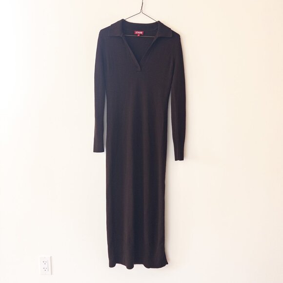 Staud Crown Polo Maxi Dress Wool Blend $275 with Stretch in Brown, Size Small - Picture 5 of 11